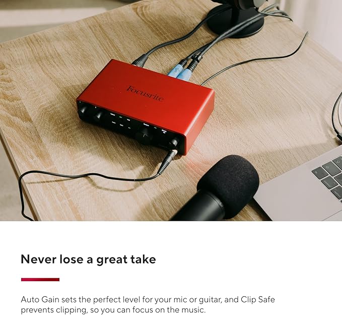 Interface audio USB Focusrite Scarlett 2i2 4e génération pour l'enregistrement, la composition, le streaming et le podcasting — Enregistrement haute fidélité de qualité studio et tous les logiciels dont vous avez besoin pour enregistrer